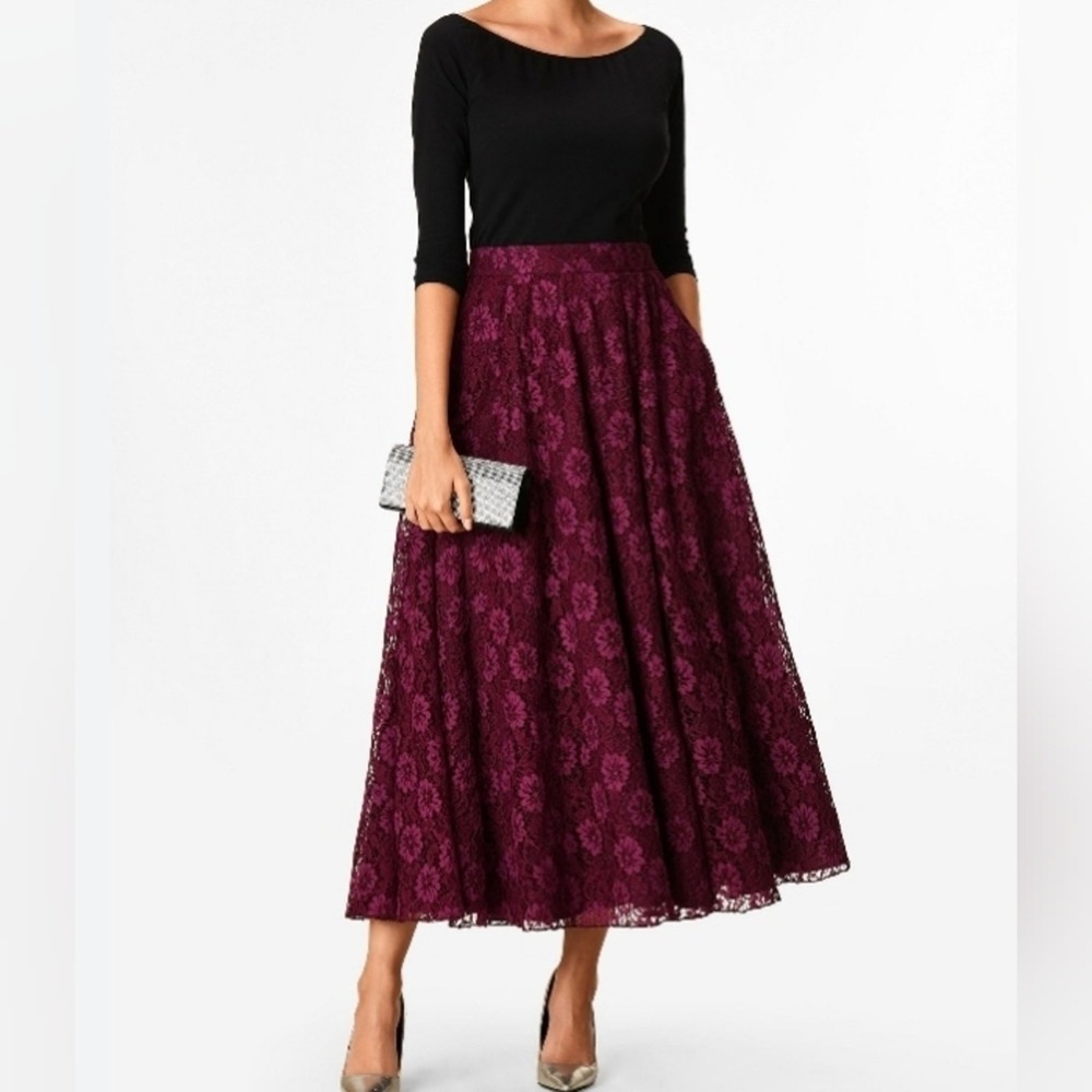 Gunne Sax By Jessica McClintock Sz 11 Jrs PURPLE Lace Skirt SATIN TUXEDO Waist